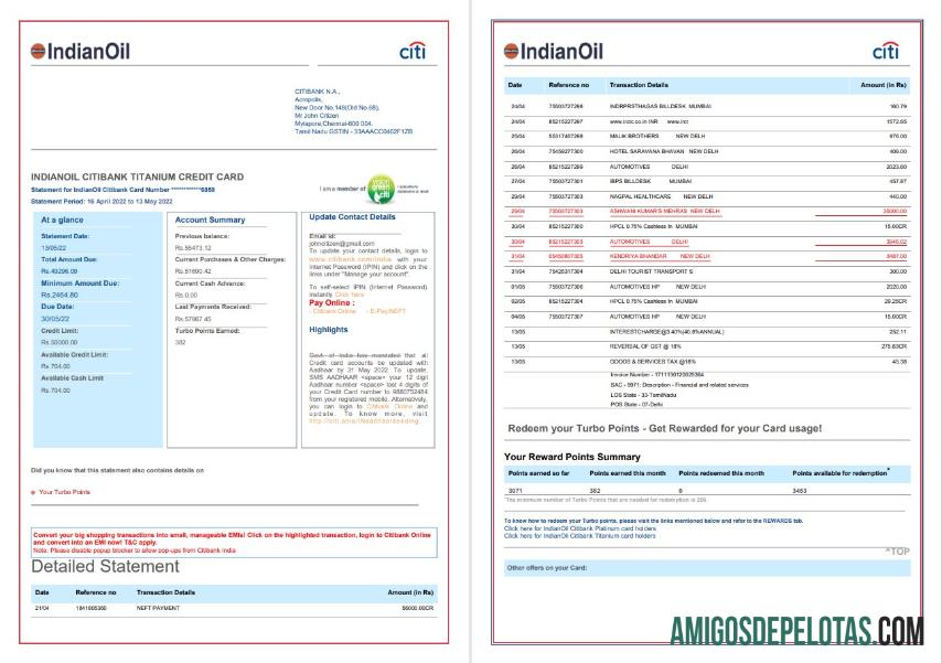 realista Modelo de conta de serviços públicos de petróleo indiano da Índia em formato Word e PDF, 6 páginas, 1